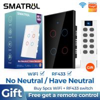 ZZOOI SMATRUL Tuya Wifi Smart Touch Switch Light Brazil No Neutral Wire 110V 220V 1/2/3/4 Gang RF Remote On Off For Alexa  Home