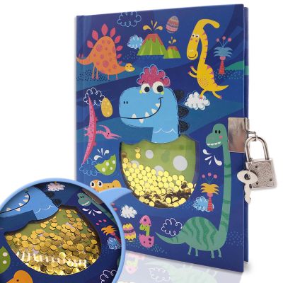 Cute Diary with Lock for Girls and Boys Dinosaur Shakable Sequin Journal Secret Notebooka Present for PartyBirthdayChristmas