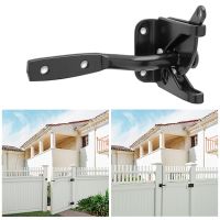 【LZ】♗▤  1pc Carbon Steel Fence Door Latch with Screw Bolt Hinge Stopper Lever Lock Padlocked Safety Hardware Black Automatically Closing