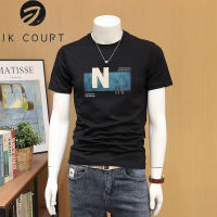 JK Court เสื้อยืดแขนสั้นแขนสั้นสำหรับผู้ชาย,เสื้อยืดแขนครึ่งเสื้อเชิ๊ตเข้ารูปเสื้อคอกลมสำหรับผู้ชาย