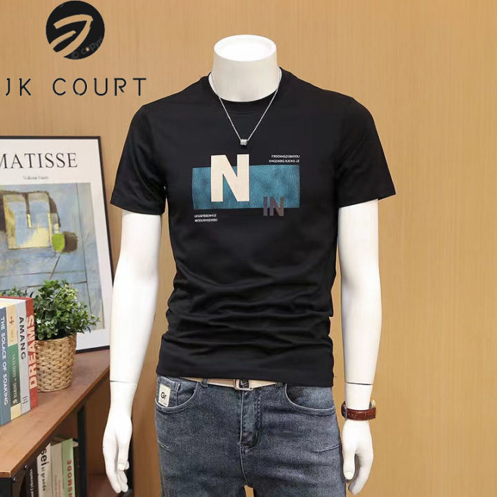 jk-court-เสื้อยืดแขนสั้นแขนสั้นสำหรับผู้ชาย-เสื้อยืดแขนครึ่งเสื้อเชิ๊ตเข้ารูปเสื้อคอกลมสำหรับผู้ชาย