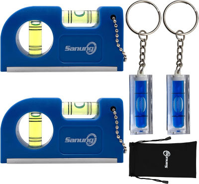 Sanung 4PCS Portable Mini Spirit Levels with Magnetic Base Small Pocket Bubble Measuring Levels Keychain Horizontal Vertical Leveler with Storage Bag for Carpentry Tripod Wall Clock