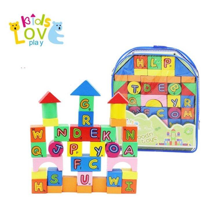 Wooden Alphabet letter Building Blocks puzzle toy with Bag Lazada PH