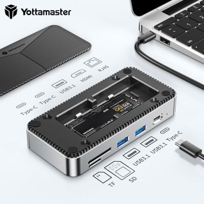 Yottamaster M.2 NVMe USB ฮับกับ HDMI USB-A 3.2 Gen2 M.2 NVMe/SATA เอสเอสดีแท่นเสียบ USB อีเทอร์เน็ต100W PD USB HUB Sd/tf Feona