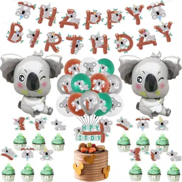 Glitter Koala Happy Birthday Cake Topper, Koala Theme Birthday Cake Decor,  Koala Bear Birthday Party, Baby Koala Party, Zoo Jungle Animal Party