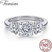 {BUSA Fashion Accessories} Trumium 1.2ct 7Mm Round Cut Engagement Amp; งานแต่งงาน5A Zircon Diamond Ring Double Halo Rings For Women Platinum Plated Silver