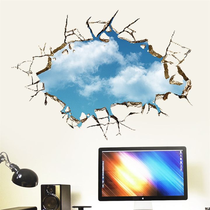 24-home-accessories-3d-broken-wall-against-blue-sky-wallpaper-สำหรับห้องนั่งเล่นห้องนอนฉากหลังสติ๊กเกอร์ตกแต่งผนังพีวีซีลอกออกได้มีกาวในตัว