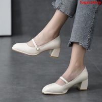 ☍ cri237 35-43 Large Size Womens Shoes Single Women Thick Heel Square Toe Shallow Mouth Mother 41 Versatile Mid-Heel Work 42 Lazy Feet Wide Fat Sister Comfortable Long Wal