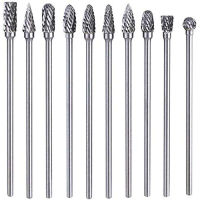 Bestgle 10pcs 3 มม. (1/8 นิ้ว) Shank ทังสเตนคาร์ไบด์ Double Cut Rotary Burr Die Grinder Bits ไฟล์โรตารี่แกะสลักดอกเจียรเหมาะสำหรับ Dremel เครื่องมือโรตารี่ก้านยาว 100 มม.