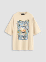 ➦Cider Happy Mindset Graphic Tee เสื้อยืดแขนสั้นผู้หญิง เสื้อแฟชั่นผญ ทรงโอเวอร์ไซส์ สไตล์เกาหลี ลุคชิวๆ แนวสตรีท