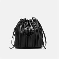 FUNMARDI Brand Design PU Leather Shoulder Bag Pleated Stripe Bucket Bag Ladies Crossbody Bag For Women Bag  Handbag WLHB3081