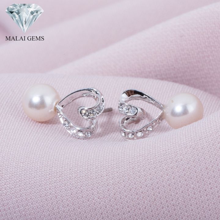 malai-gems-ต่างหูมุก-เงินแท้-silver-925-เพชรสวิส-cz-เคลือบทองคำขาว-รุ่น-21001874-แถมกล่อง-ต่างหูเพชร-ต่างหูเงินแท้