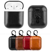 ✶✌﹍ PU Leather Wireless Earphone Protective Case With Hook For Apple AirPods Holder Shell Cover Charging Cases For Air Pods 1 2