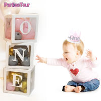 First Birthday Party Balloon Boxes 1st Birthday Transparent Blocks Boxes Decorations with ONE Letter Newborn Photography Props