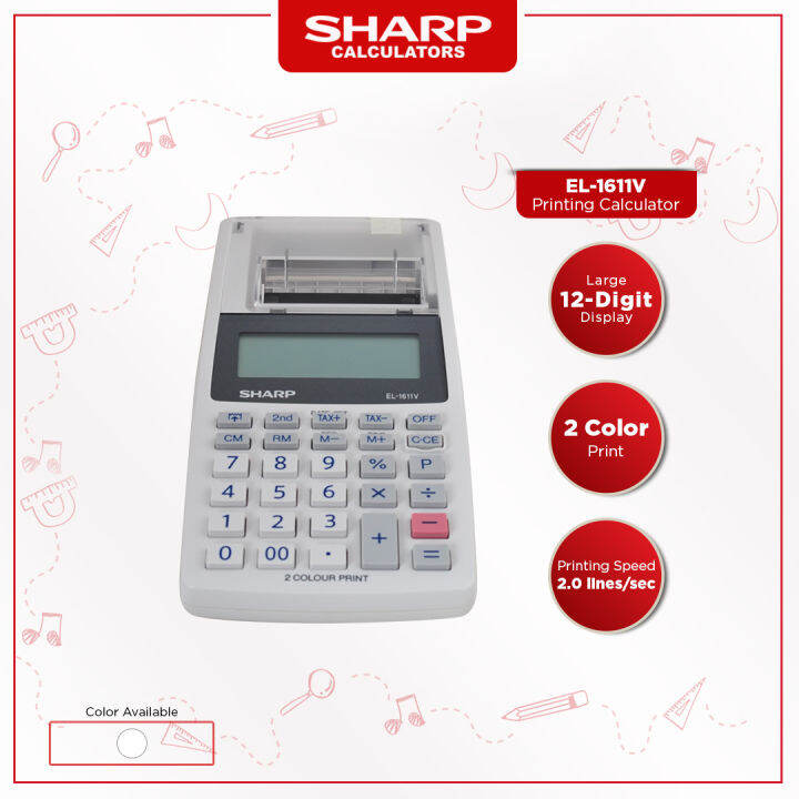 Sharp Calculators EL-1611V 12-Digit LCD Display Mini-Printing ...