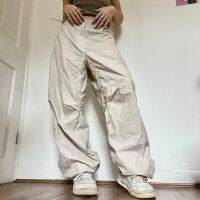 [HOT ANOJJUUQOIAW 565] ผู้หญิง Joggers สบายๆเทคกางเกงวินเทจแข็งเอวต่ำ Drawstring ถุงกางเกง Y2K กางเกงขากว้าง Streetwear กางเกงคาร์โก้