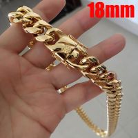 14/16/18/20/22mm OverSize Stainless Steel Bling Miami Curb Cuban Chain Necklaces Casting Lock Bracelet Mens Hip Hop 18 k jewelry Fashion Chain Necklac