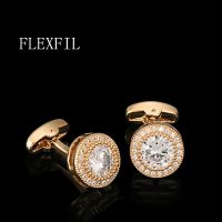 FLEXFIL กระดุมข้อมือเสื้อหรูหราสำหรับผู้ชายยี่ห้อ Cufflinks กระดุมข้อมือเชื่อมโยง Gemelos คุณภาพสูงคริสตัลงานแต่งงานเครื่องประดับ Abotoaduras