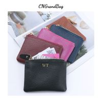 【CC】□  Customed Initial Letters Pebble Leather Ladies Coin Purse Mens Wallet Card Holder