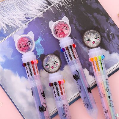 Cute Cat A Ten Colors Ballpoint Pen Office Stationery Accessories Color Multifunctional Push Pen Multi-color Student Stationery Pens