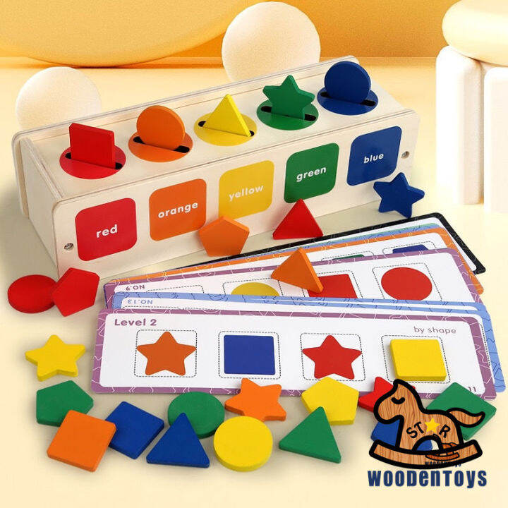 Wooden Shape & Color Sorting Toy with Storage Box, 25 NonToxic