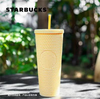 Starbuck 2022สับปะรดเพชรสีเหลืองด้านแก้วพลาสติกพร้อมหลอดถ้วยทุเรียน