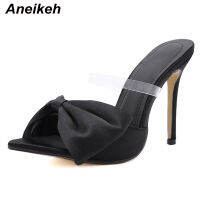 Aneikeh NEW Summer Concise Silk Butterfly-Knot STILETTO MULES Womens Pumps  Sexy Pointed Toe Slingbacks Ladies Party Shoes