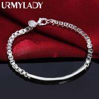 925เงินสเตอร์ลิง Urmylady 4มม. กล่องโซ่สร้อยข้อมือเครื่องประดับสำหรับงานเลี้ยงหมั้นงานแต่งงานผู้หญิงผู้ชาย