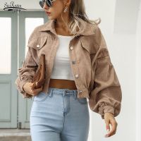 Jackets for Women Lantern Sleeve Cropped Bomber Jacket Overcoat Outwear Fashion Spring Vintage Corduroy Autumn Winter Coat 18047