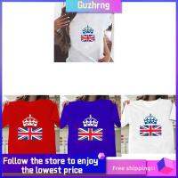 GUZHRNG ผู้ชายผู้หญิง แขนสั้น คอลูกเรือ มงกุฎ ธงอังกฤษ เสื้อยืด Union Jack สมเด็จพระราชินี70th สมเด็จพระราชินีนาถเอลิซาเบธที่2 แพลทินัมยูบิลลี่