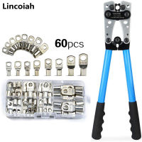 60Pcs ไฟฟ้า Lugs ทองแดงกระป๋อง Bolt Hole SC Connectors Crimp Terminals พร้อมสาย Crimper Crimping Ratchet คีม HX-50B