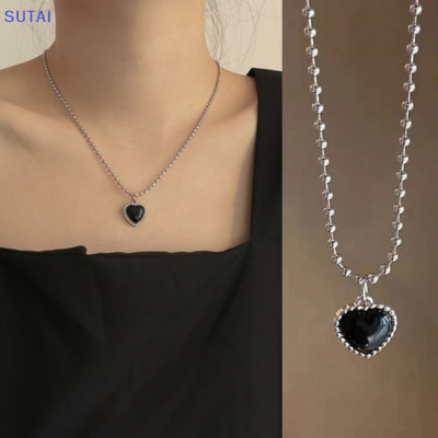 💖【Lowest price】SUTAI สร้อยคอจี้หัวใจความรักสีดำแฟชั่นเกาหลีสำหรับผู้หญิงคอสายโซ่อารมณ์เรียบง่ายเครื่องประดับของขวัญเครื่องประดับ