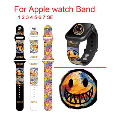 ☌♙ Halloween Smiley Print pasek silikonowy do Apple bransoletka do zegarka pasek 41mm 45mm 44mm 42mm 40mm 38mm do iWatch SE 7 6 5 4 3 dziecko
