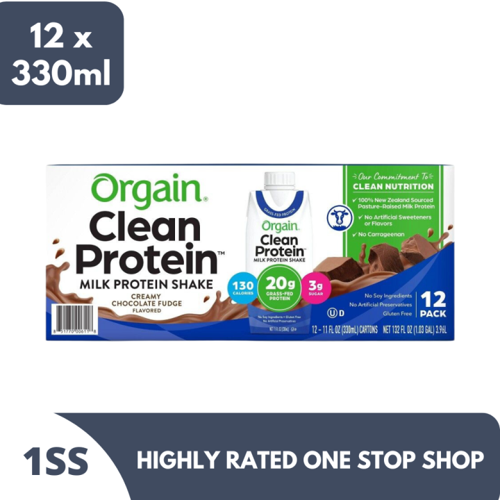Orgain Clean Protein Milk Protein Shake Chocolate Fudge 12 Pack 330ml