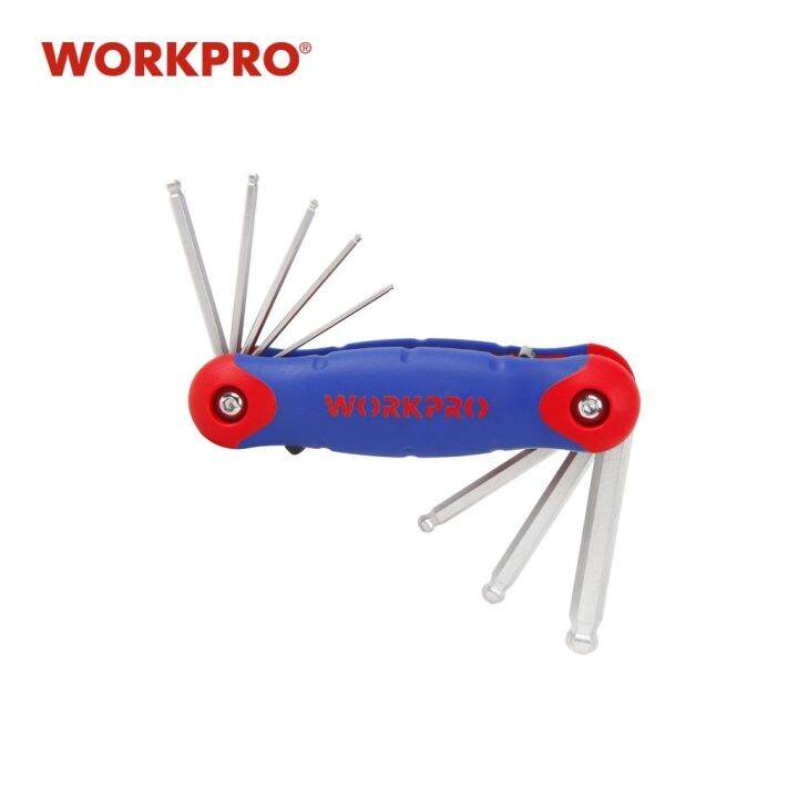 ☢ WORKPRO 8 IN 1 Folding Ball Point Key Set with Rubber Grip Metric
