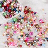 QIAO Mix Size Garment Beads Round Pearls Glitter Colorful Dresses Decorations Accessories Resin Pearl Beads DIY Jewelry Making