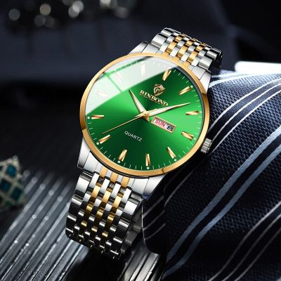 BINBONG Luxury Mens Watches Fashion Green Water Ghost Dial Luminous Waterproof Weekly Calendar Display Men Quartz Watch B9222