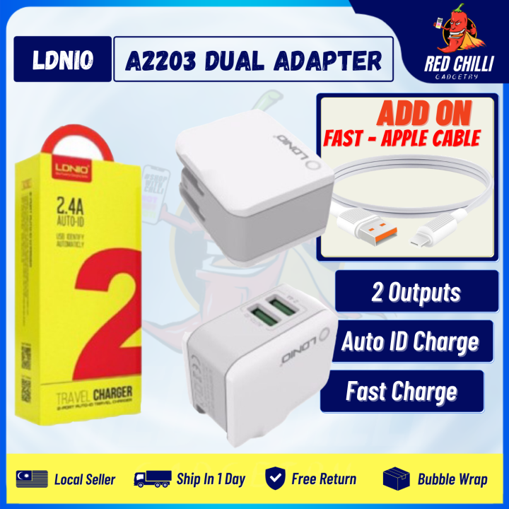 Original Ldnio A A Dual Usb Output Port Auto Id Usb Charger With Uk Pin Plug Malaysia