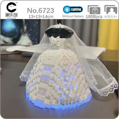 CLC 6723รักแต่งงานเจ้าสาวชุดแต่งงานสร้อยคอรุ่นยึดไฟ LED DIY มินิเพชรอิฐบล็อกอาคารของเล่นไม่มีกล่อง