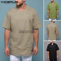 【คุณภาพสูง】incerun เสื้อท็อปแขนสั้นสําหรับผู้ชาย