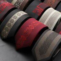 Fashion Jacquard Red Grey Necktie 6cm Floral Plaid Patchwork Polyester Male Skinny Party Business Tie Suit Shirt Accessory Gift Ties