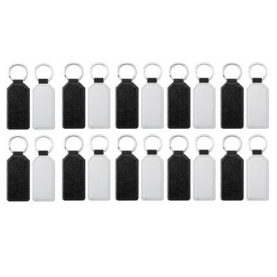 20 Pack Glitter PU Leather Keychain Heat Transfer Keyring Sublimation Blank Rectangle Black