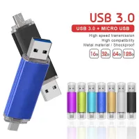 แฟลชไดร์ฟ USB 3.0 OTG Type-C 64 GB 16 GB 8 GB 4 GB 128GB Pendrive 256GB หน่วยความจำ Micro USB 3 In 1พร้อมอะแดปเตอร์ Type C