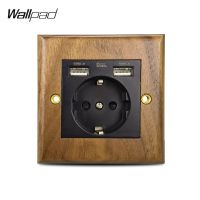 ซ็อกเก็ตไม้ EU พร้อมแผ่นผนัง USB WALNUT กรอบไม้ 16A EU RU DE NL Wall Power Outlet พร้อมพอร์ตชาร์จ USB 2 พอร์ต 110V-240V AC▶