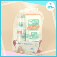 ทิชชู่เปียก สำลีเด็ก Combo set (เล็ก) สุดคุ้ม Pigeon Vcare สำหรับเด็กแรกเกิด