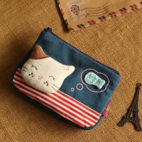 Cute cat Japanese-style single-layer small coin purse mini storage cloth bag for drivers license bank card charger