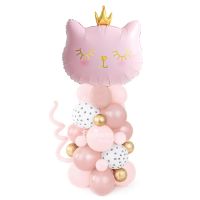 Girls Pink Cat Balloon Centerpiece Bouquet Column Cat Theme Baby Shower First Year Old Birthday Party Balloon Decoration