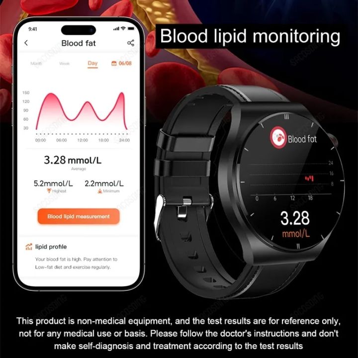 blood-fat-uric-acid-2023-new-blood-glucose-monitor-health-smart-watch-men-ecg-ppg-blood-pressure-bluetooth-call-sport-smartwatch