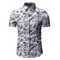 Mens Summer Casual Short-sleeved Floral Shirt