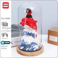 Weagle 2668 Girl Dolphin Fish Sea Wave Animal Pet Led Light Display Cover Base 3D Mini Diamond Blocks Bricks Building Toy In Box